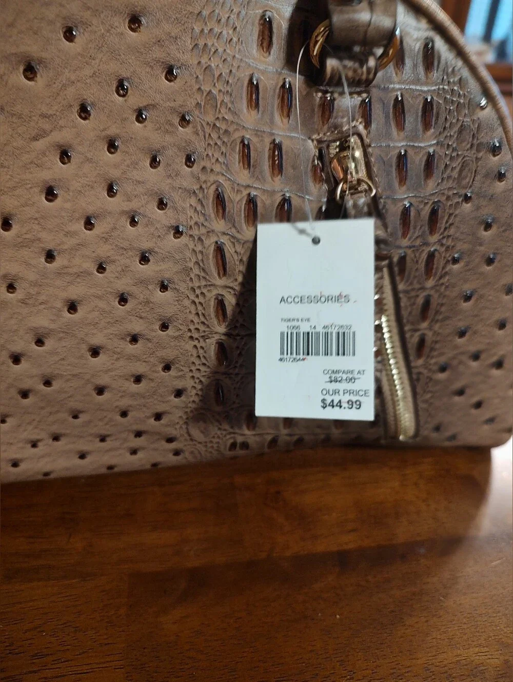 Cato Taupe Faux-Ostrich Dome Satchel with Gold Accents